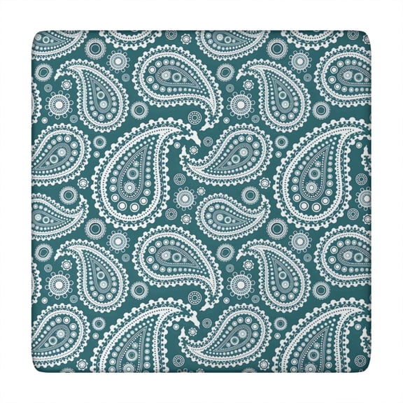 Teal Paisley Pattern Square Fitted Tablecloth with Elastic Edge,Square Table Cover,Washable Elastic Table Cover for Home Kitchen Party Decor 34"x34"