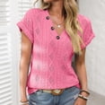 thumbnail image 2 of JAKANYQ Ladies T-Shirts Women's Spring/summer Solid Color V-Neck Short Sleeve Button Loose T Shirt Classic Tee, 2 of 6