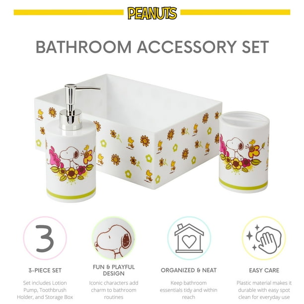 Peanuts Snoopy 3-Piece Bathroom Accessory Set, Toothbrush Holder