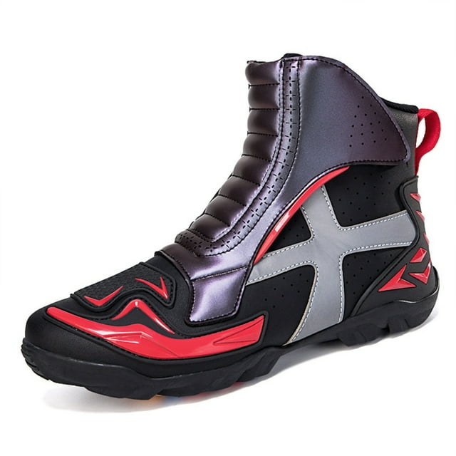 Bottes et Chaussures de Moto Toutes Saisons pour Hommes et Femmes, Noir Rouge, 48