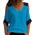thumbnail image 1 of Women Blouse Off-shoulder V-neck Short Sleeve T-shirt Loose Plus Size Top Blouse, 1 of 2