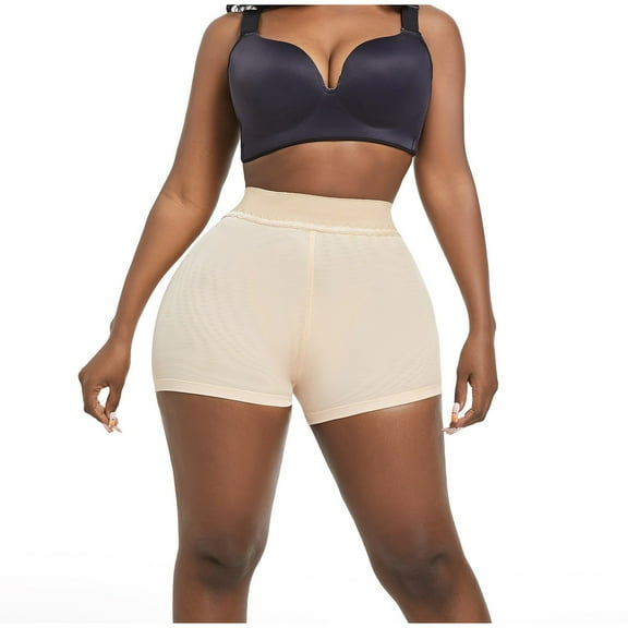 POIUYTR Padded Underwear for Women Plus Size Butt Lifter Seamless Booty Pads Hip Enhancer Panties Tummy Control High Waist Shapewear Boyshorts