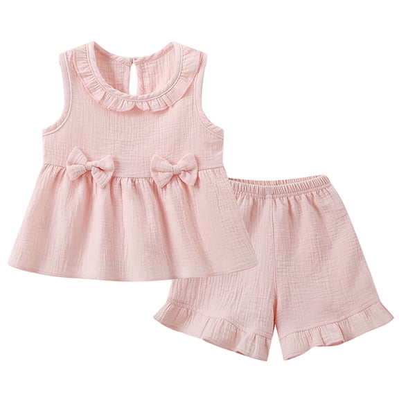 EnJoCho Toddler Baby Girl Clothes Summer Cotton Boho Outfit Bows Ruffle Tanks Shirts and Ruffled Short Sets Kids Cute Casual Outfits Girls Vacation Shirts for School Summer Camp
