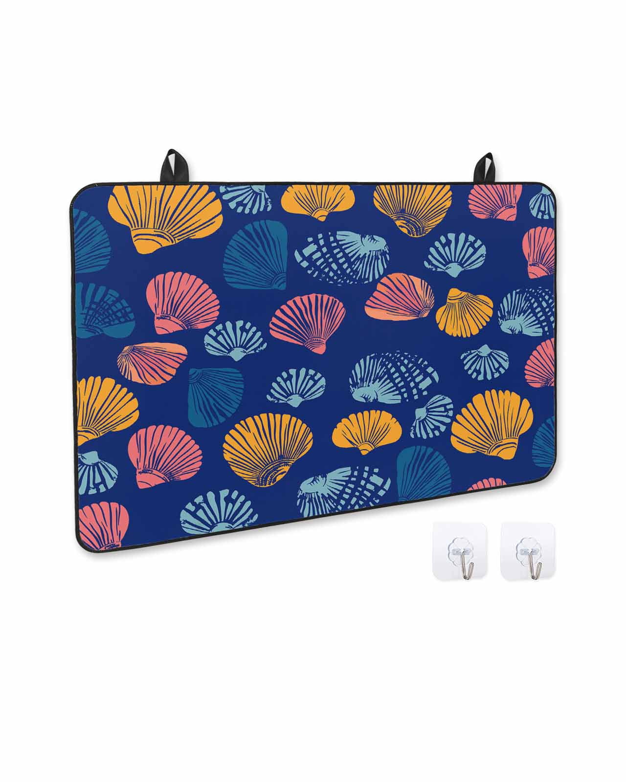 nqOlkjepod Large Induction Cooktop Protector Mat 36"x21", Colorful Shell Stove Top Covers for Electric Stove, Navy Blue Summer Beach Coastal Decorative Stove Burner Cover Mats, Glass Top Stove Cover