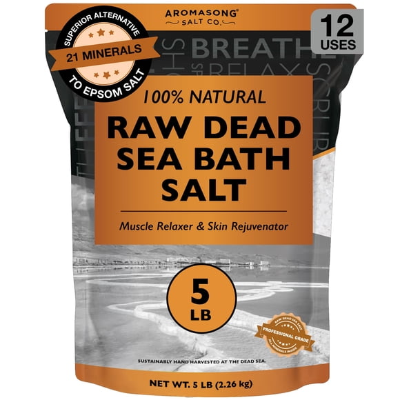 Aromasong Sal de baño cruda del Mar Muerto – Mínimamente limpiada contiene más minerales del Mar Muerto, incluido el barro del Mar Muerto – Sales del Mar Muerto puras y naturales para remojar 5 libr