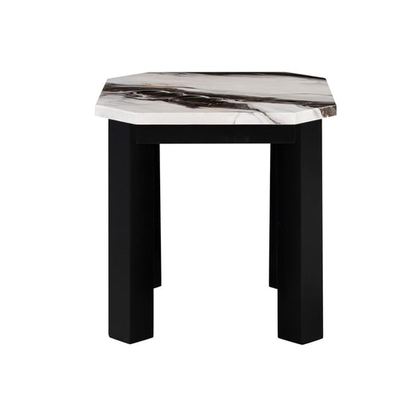 Global Furniture USA T06 Modern Faux Marble End Table, Black & White Panda Marble Top with Wooden Legs