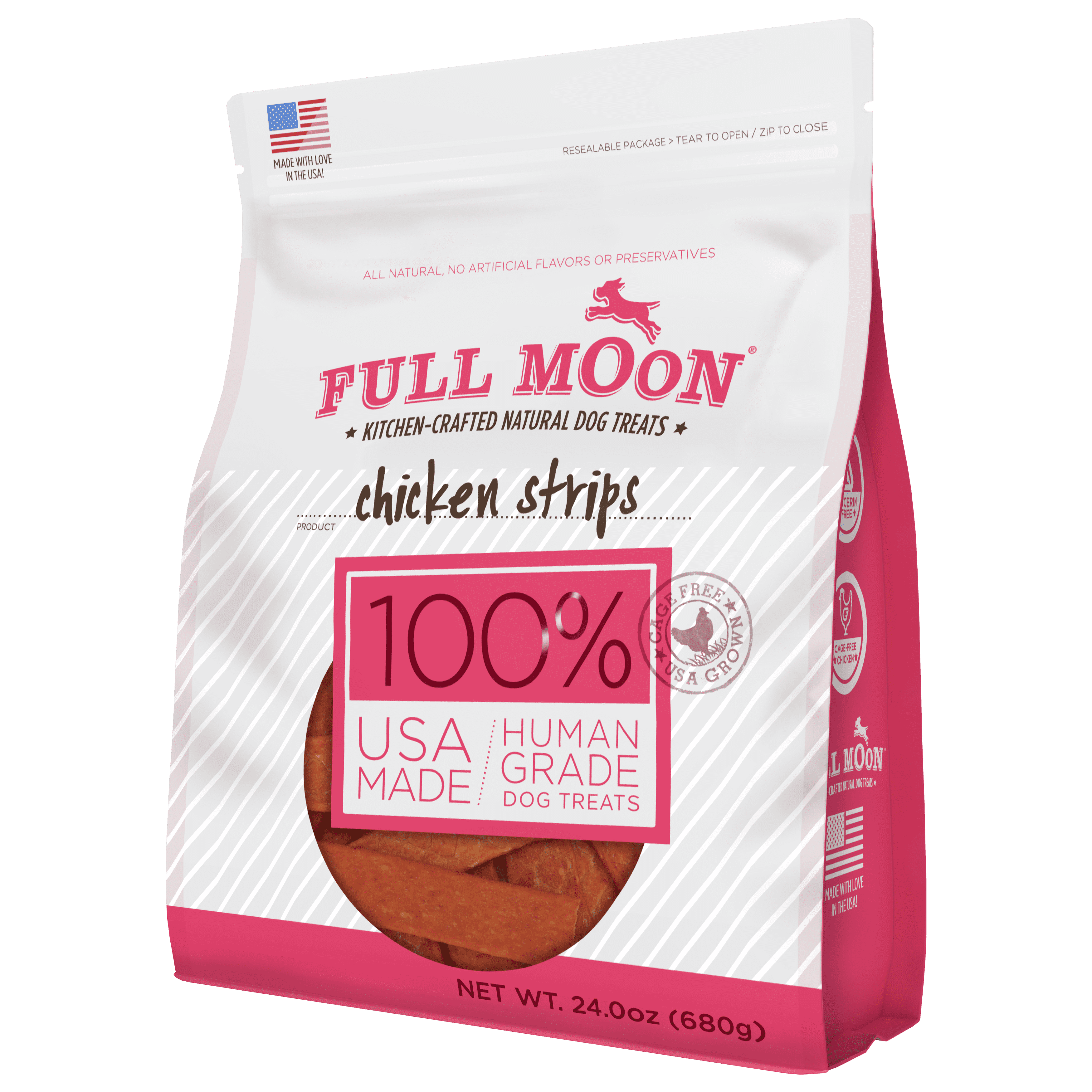 Full Moon All Natural Human Grade Dog Treats, Chicken Strips, 24 Ounce, Dry