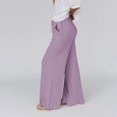 thumbnail image 3 of Women's Summer Linen Palazzo Pants Flowy Wide Leg Drawstring Baggy Lounge Trousers Beach Casual Yoga Long Pants with Pockets, 3 of 7