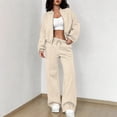 thumbnail image 2 of Women's 2 Piece Tracksuit Set Zip Up Crop Bomber Jacket and High Waisted Wide Leg Sweatpants Casual Lounge Wear Athletic Outfits with Drawstring, 2 of 8