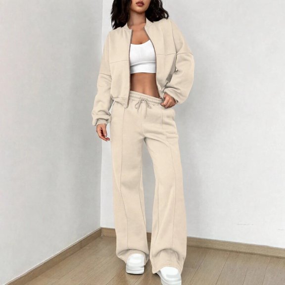 Mifsaly Womens Sweatsuits 2 Piece Outfit Zip Up Cropped Bomber Jacket and Wide Leg Sweatpants Fall Winter Y2K Street Workout Lounge Matching Outfits