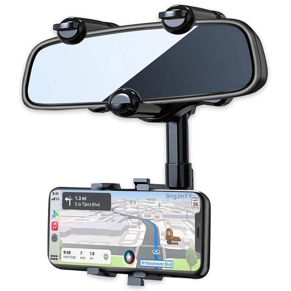 AYAMAYA 1Pack Car Rear View Mirror Phone Holder, Universal 360° Rotating Rearview Mount Stand for All Smartphones, Black