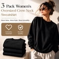 thumbnail image 3 of 3 Pack Women’s Oversized Crew Neck Sweatshirts – Fleece Lined Bulk Wholesale Pullover Sweaters for Charities & Events –Black-L, 3 of 8