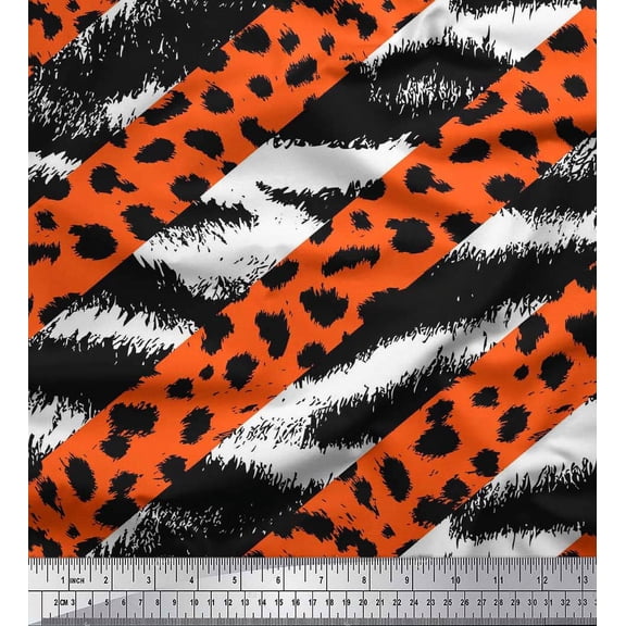 Soimoi Pink Cotton Duck Fabric Leopard & Wild Animal Skin Printed Fabric 1 Yard 42 Inch Wide