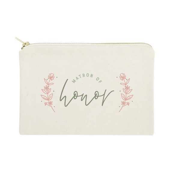 Floral Matron of Honor Cotton Canvas Cosmetic Bag