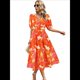 thumbnail image 1 of Vestido Floral con Escote en V para Mujer, Verano 2025, Moderno, Bohemio, Plisado, con Mangas Abullonadas. Color Naranja XXL, 1 of 5