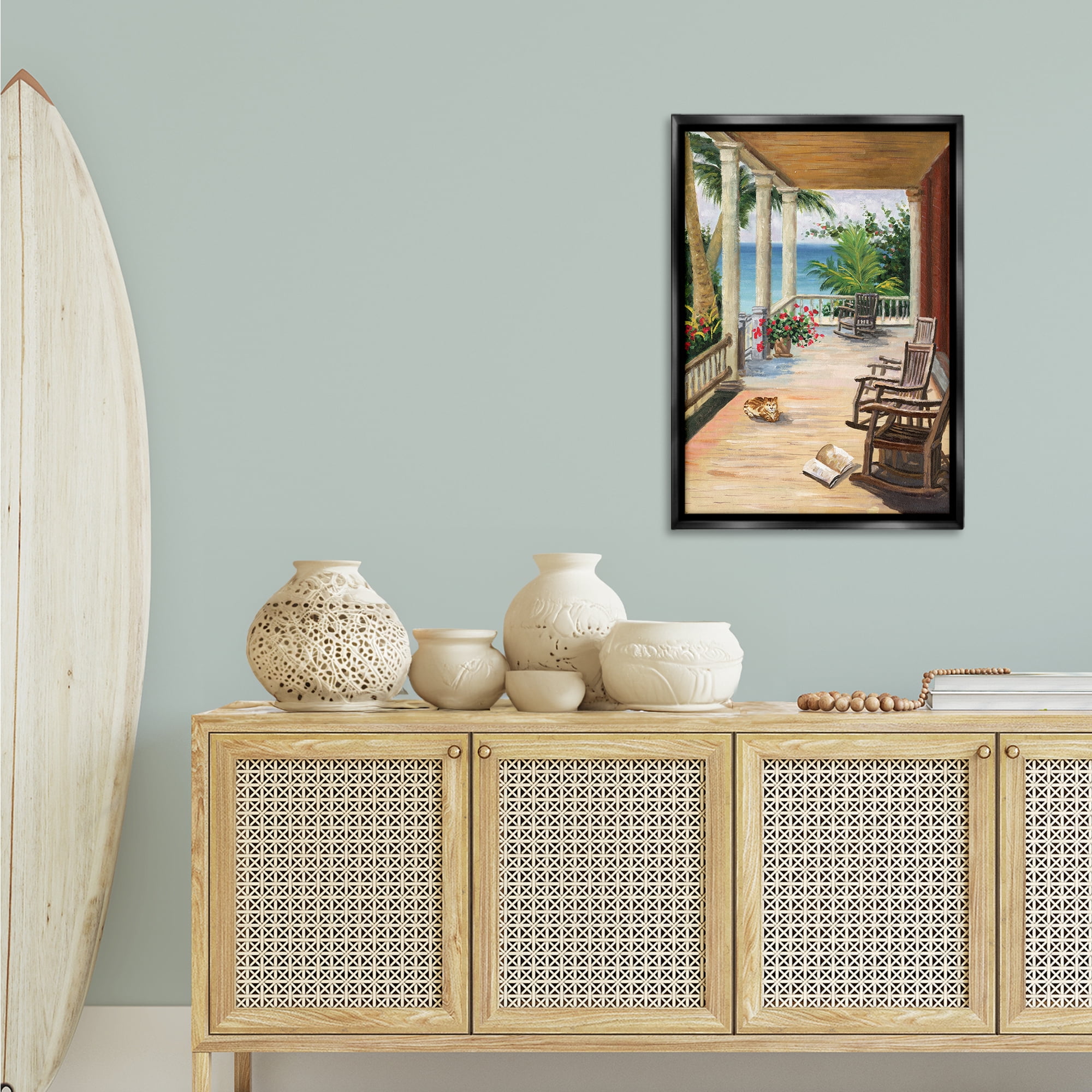 Stupell Industries Coastal Cape Cabin Coastal Painting Black Floater Framed Canvas Art Print Wall Art, 21 x 31