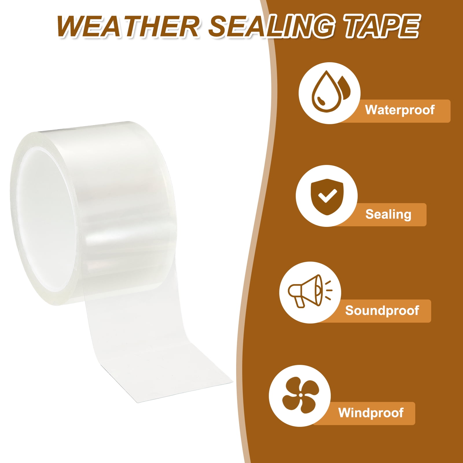Window Weather Sealing Tape, 2.8 Inch x 16.4 ft Clear Weather Stripping Residue-Free Window Insulation Tape for Doors Bathroom Glass Gaps (31.5mil Thick)