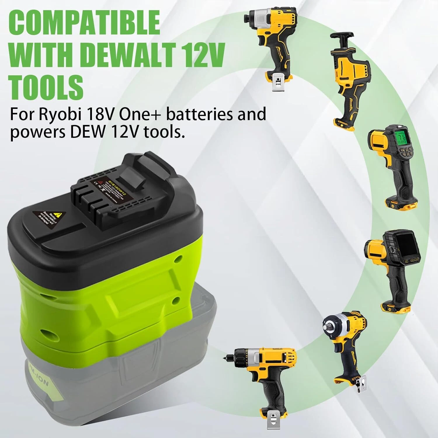 Battery Adapter for Ryobi 18V Li-ion Battery Convert to for Dewalt 12V Tool Use