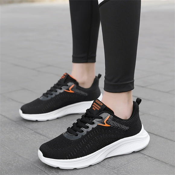 XIAQUJ Fashion Spring and Summer Women Sports Shoes Flat Bottom Colorblock Lace up Mesh Breathable Colorblock Simple Design Women's Fashion Sneakers Gold 6.5(37)