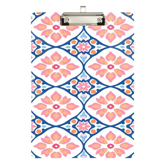 FORMRS Acrylic Clipboard with Low Profile Clip Standard A4 Letter Size, 12.5" x 9", Mosaic Flowers Pattern
