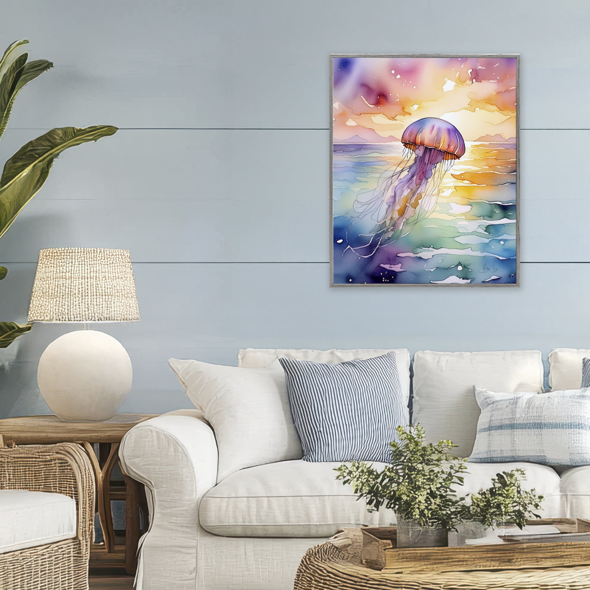 Stupell Industries Celestial Drift Jellyfish Gray Framed Giclee Art, design by Shelly Craig