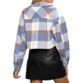 thumbnail image 6 of Seyurigaoka Women Woolen Short Shacket Coat Plaid Turn-Down Collar Long Sleeve Outerwear Autumn Winter Single-Breasted Pockets Jackets, 6 of 7