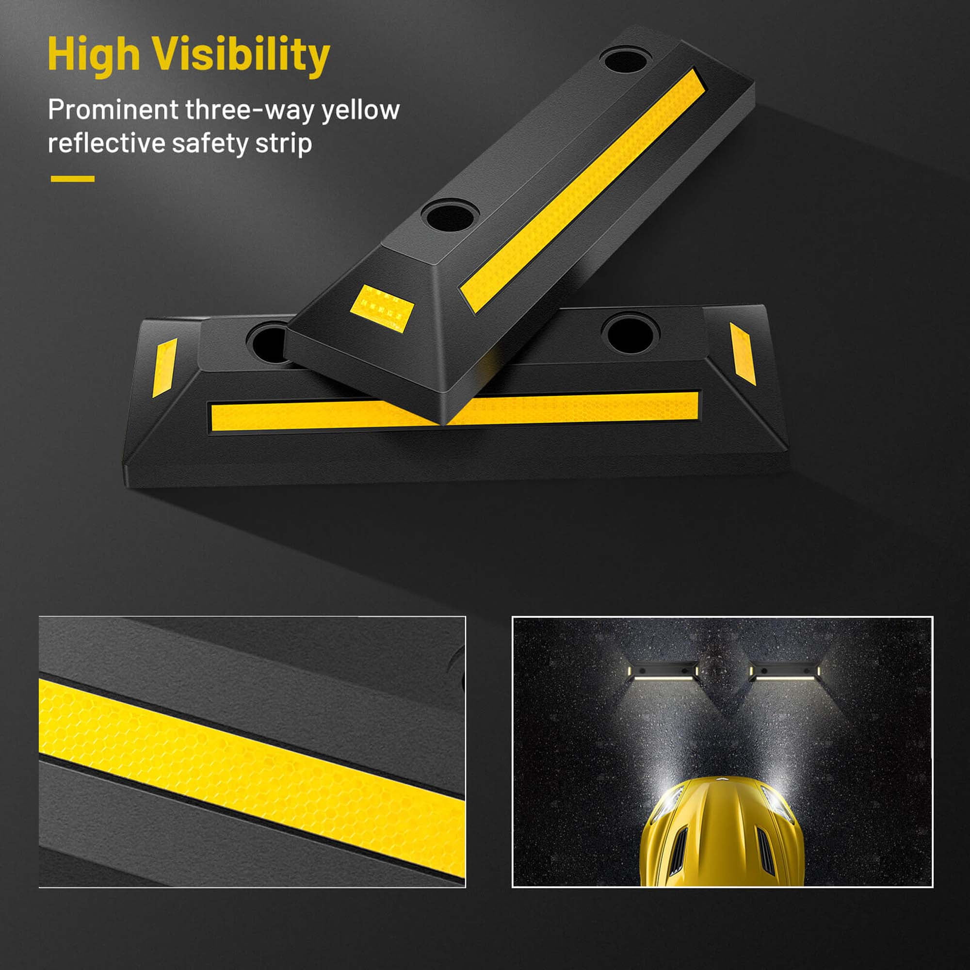 Costway 2 Pcs Rubber Curb Garage Vehicle Floor Stopper Heavy Duty for Parking Safety