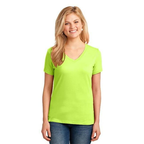 Charlotte Madison LPC54V Ladies Core Cotton VNeck Tees, Neon Yellow