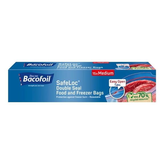 Bacofoil SafeLoc Double Seal Food & Freezer Bags Medium 27 x 24cm 3L 15pk