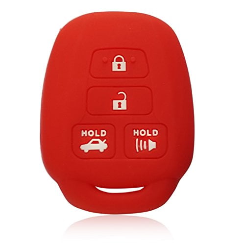 Dobrev Black Silicone 4 Buttons Smart Key Case Cover Bag Fob Holder for Toyota RAV4 Corolla Camry Venza Avalon Replacement Key Fob HYQ12BDM (red)