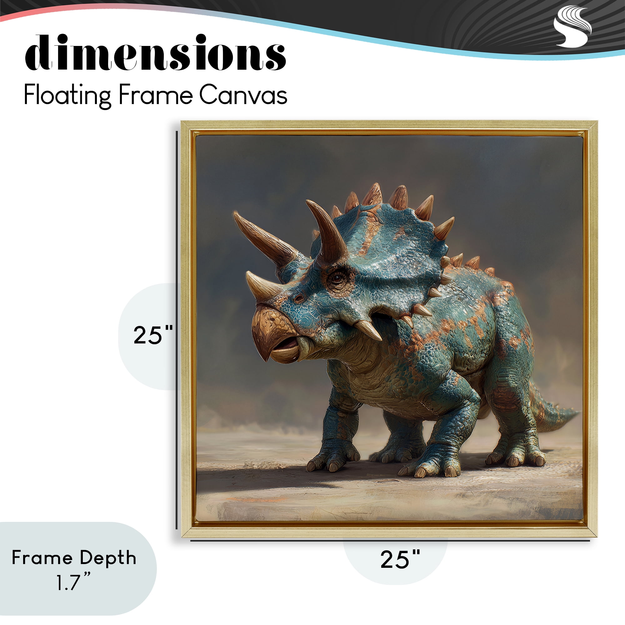 Stupell Industries Horned Triceratops at Sunrise Gold Framed Floater Canvas Wall Art, design by Wumples