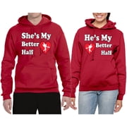 Wild Bobby, She Is My Better Half He Is My Better Half Cupid His and Hers Matching Couples Hoodies, Red, Mens L-Womens 3XL