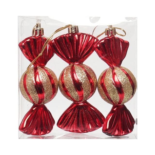 Christmas Tree Ornaments Set 3 Pcs Plastic Peppermint Candy Jar Decorations with Glitter 7.1 in x 4.7 in Each