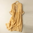 thumbnail image 2 of Odeerbi Cotton Linen Dress for Women Summer Retro Embroidered Dress Retraction Travel Holiday Round Neck Short Sleeve Dress Orange, 2 of 5