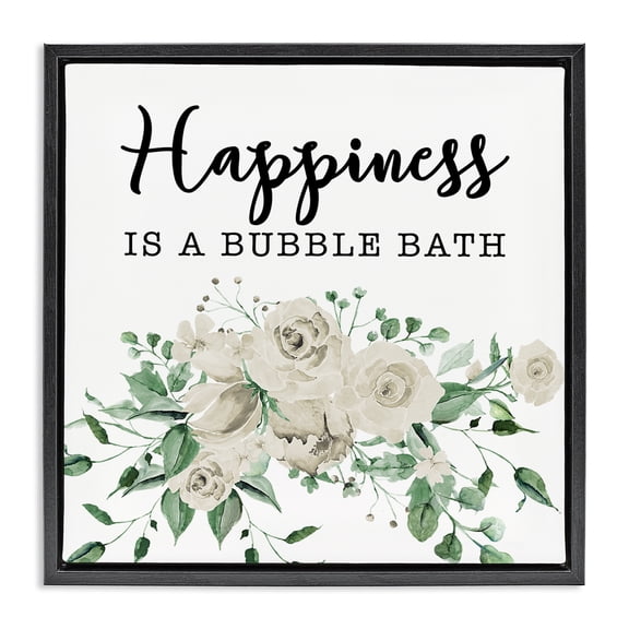 Stupell Industries Happiness is Bubble Bath Bath & Laundry Painting Black Floater Framed Canvas Art Print Wall Art, 18 x 18