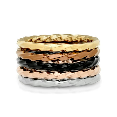 Five Gemstone Stack Rings - Women's Stainless Steel Multicolor Stacking Rings, Set of 5 - Womens Ring