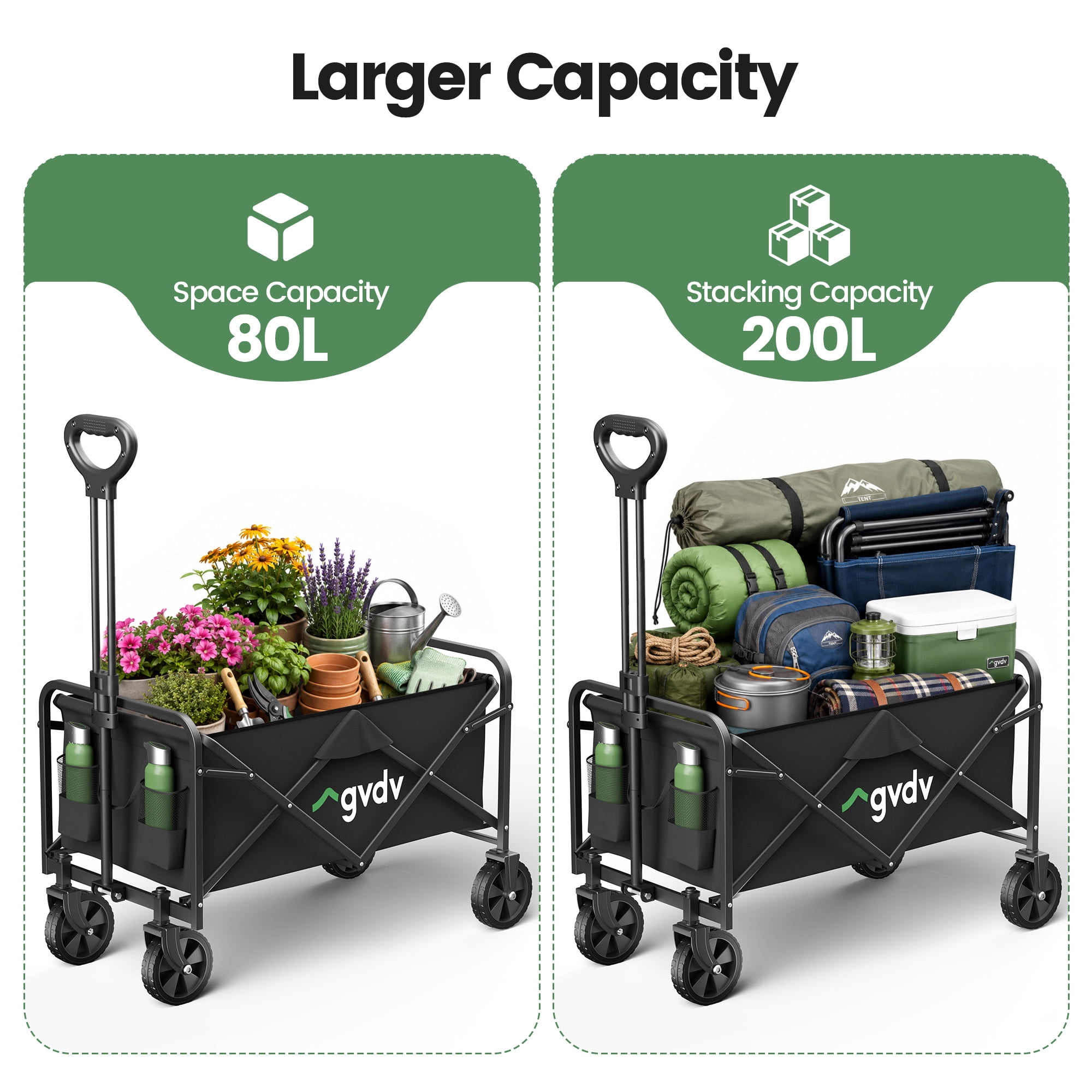 GVDV Collapsible Folding Wagon Cart with All-Terrain Wheels