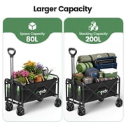 GVDV Collapsible Wagon Carts Foldable, 360lbs Heavy Duty Utility Folding Wagon with All-Terrain Wheels, Portable Beach, Camping, Shopping, Sports, Black