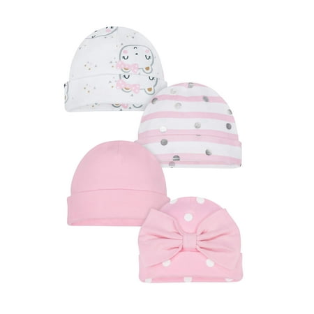 - Organic Cotton Rib Caps, 4pk (Baby Girls)