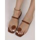 thumbnail image 3 of Women Round Decor Toe Post Thong Sandals, Artificial Patent Leather Fashion Sandals, 3 of 4