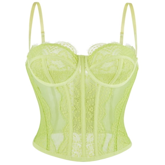 Women's Sheer Lace Corset Camisole Spaghetti Strap Fishbone Bustier for Daily Party Wear Green XL