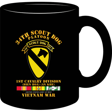Black, 11 Oz,  Coffee Mug - Army - 34th Scout Dog Platoon 1st Cav W Tab - Vn Svc