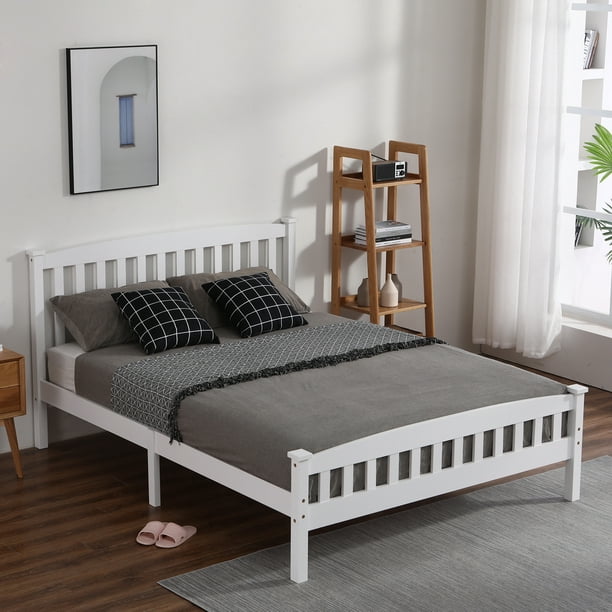 Queen Bed Frame Solid Wood Platform, Platform Bed Frame Queen White Wood Headboard And Footboard