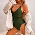thumbnail image 2 of Vedolay Swimsuit Women Women One Piece Swimsuit High Neck Plunge Mesh Ruched Monokini Swimwear,Green L, 2 of 5