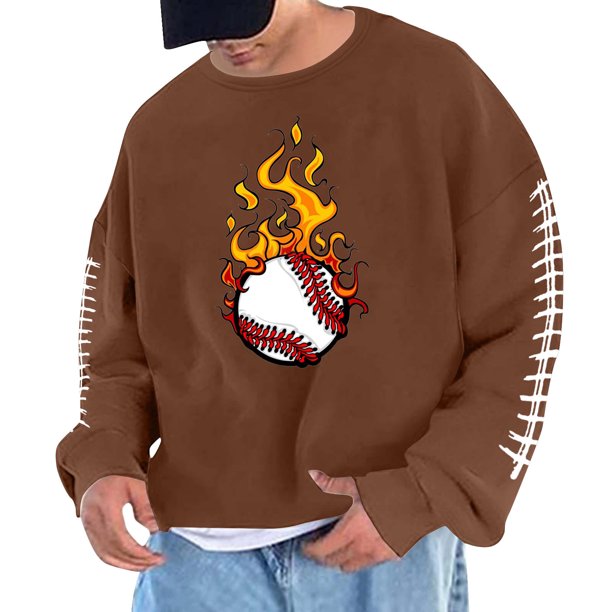Sudadera sin capucha para hombre, cuello redondo, deportiva, con estampado de béisbol, sudadera con capucha, manga larga, blusa de poliéster para hombre