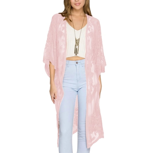 Txlixc Cardigan de playa casual para mujeres, 3 / 4 mangas bordadas transparentes Txlixc moda