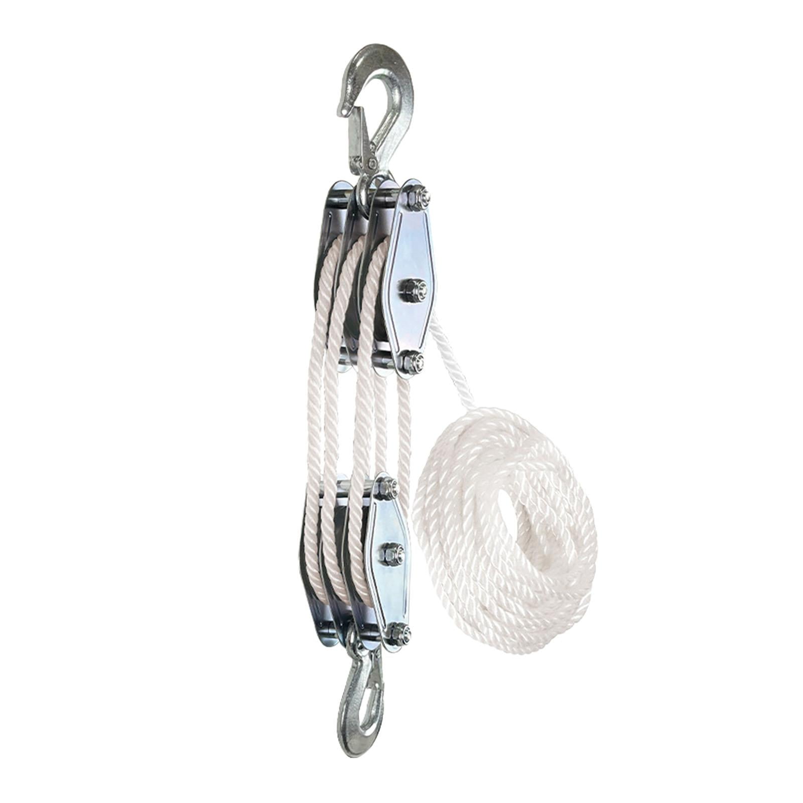 S SERENABLE Rope Hoist Pulley Rope Pulley Hoist Wheel Block and Tackle System Lifting Pulley 3 wheels 15M white Walmart