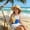 Blue, variant on Girls' 2-Piece Swimsuit Set - Criss Cross Ruched One Piece Bathing Suit with Mesh Cover Up Skirt, Adjustable Straps Swimwear for Beach Pool (Ages 7-16 Years)