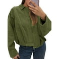 thumbnail image 2 of Long Sleeved Women Spring Fall Faux Suede Bomber Jackets Turn-down Collar Casual Lapel Zipper Jacket, 2 of 6