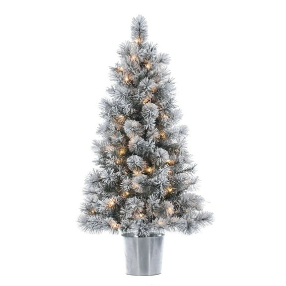 Gerson 4.5 ft. Pre Lit Clear UL Potted Flocked Hard Needle Boise Pine